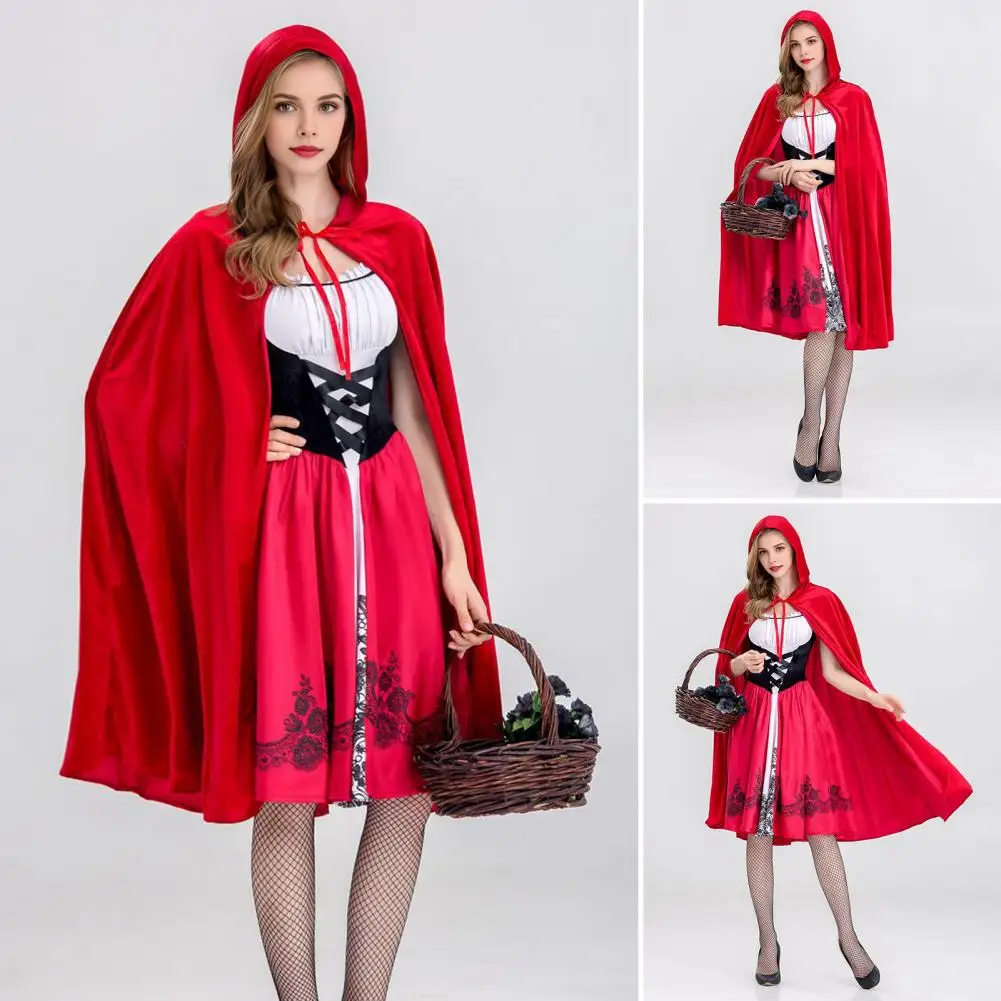 Halloween Costume Little Witch Maid Cosplay Outfit Red Hat Witch Cloak Dress Suit Party Stage Show Role-Playing Attire