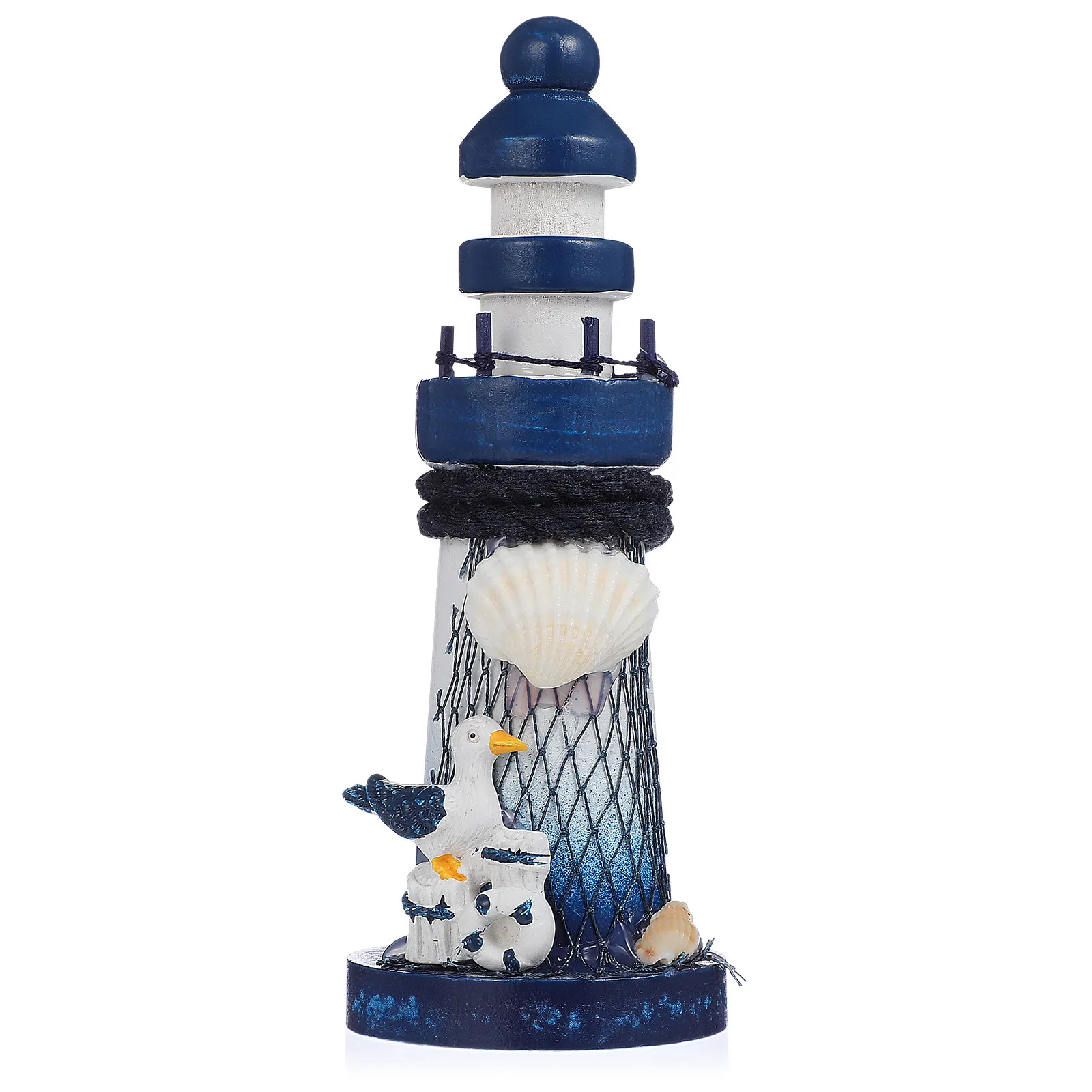 Lighthouse Decor Mediterranean Style Hand Painted Stormy Nautical Marine Vintage Rubbing Effect 5x5x13cm Seaside Home Decor