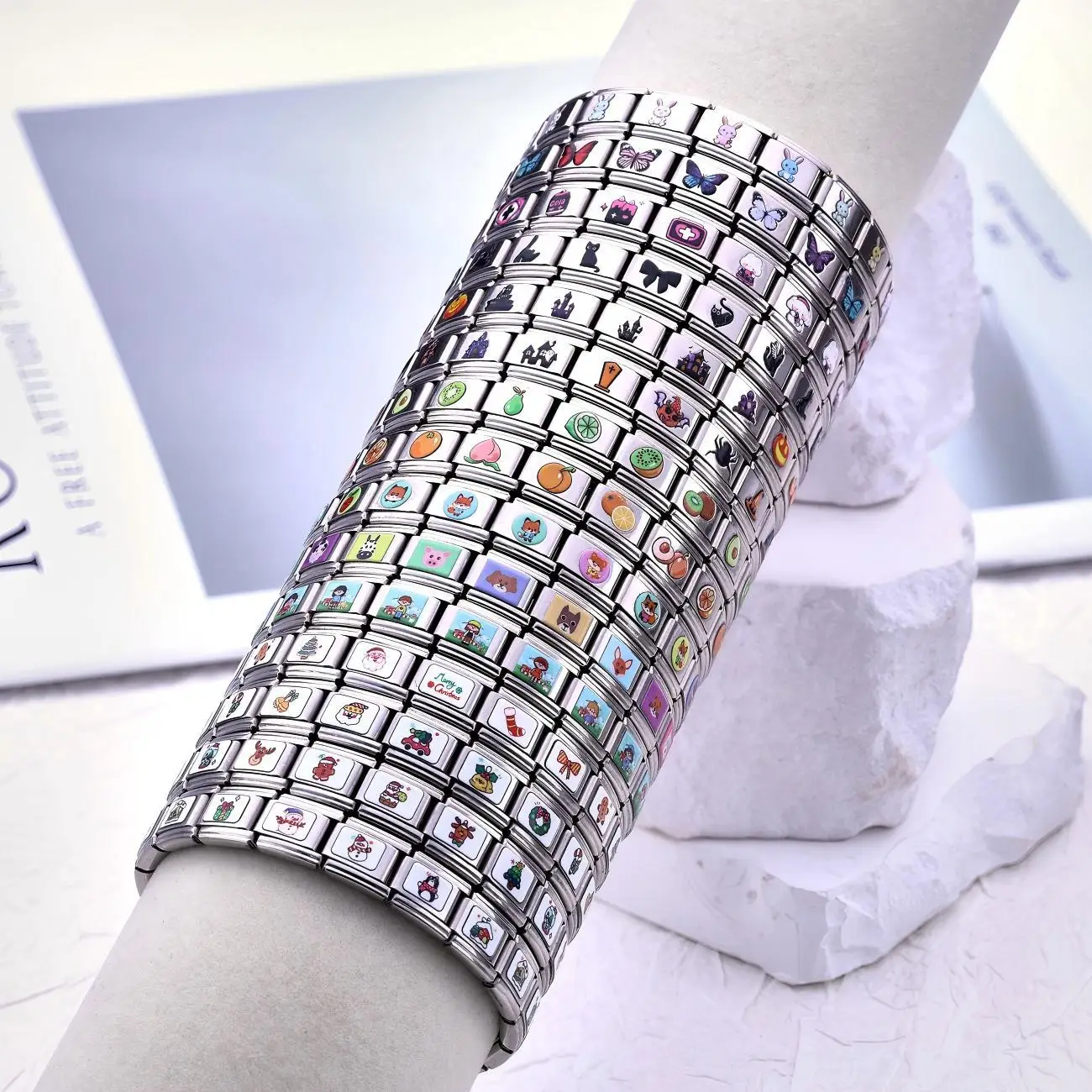 

Printed Cartoon Series Halloween Christmas Patterns Italian Charm Module Stainless Steel Bracelets for Woman Men DIY Jewelry