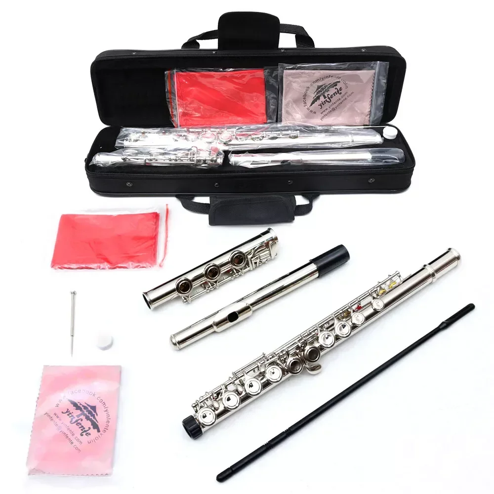 17 key Closed Hole Flute C key Nickel Silver plate with Gloves,case