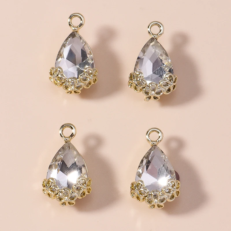 10 Stück luxuriöse Statement-Charms mit großem Zirkon, Wassertropfen, Vintage-Blumen, königlich glänzende Kristall-Anhänger für die DIY-Schmuckherstellung – Detail 6