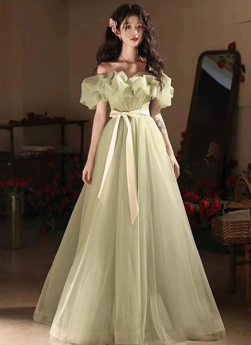 New Luxurious Dreamy Green Fantasy Princess Evening Gown For The Enchanting Prom Dresses