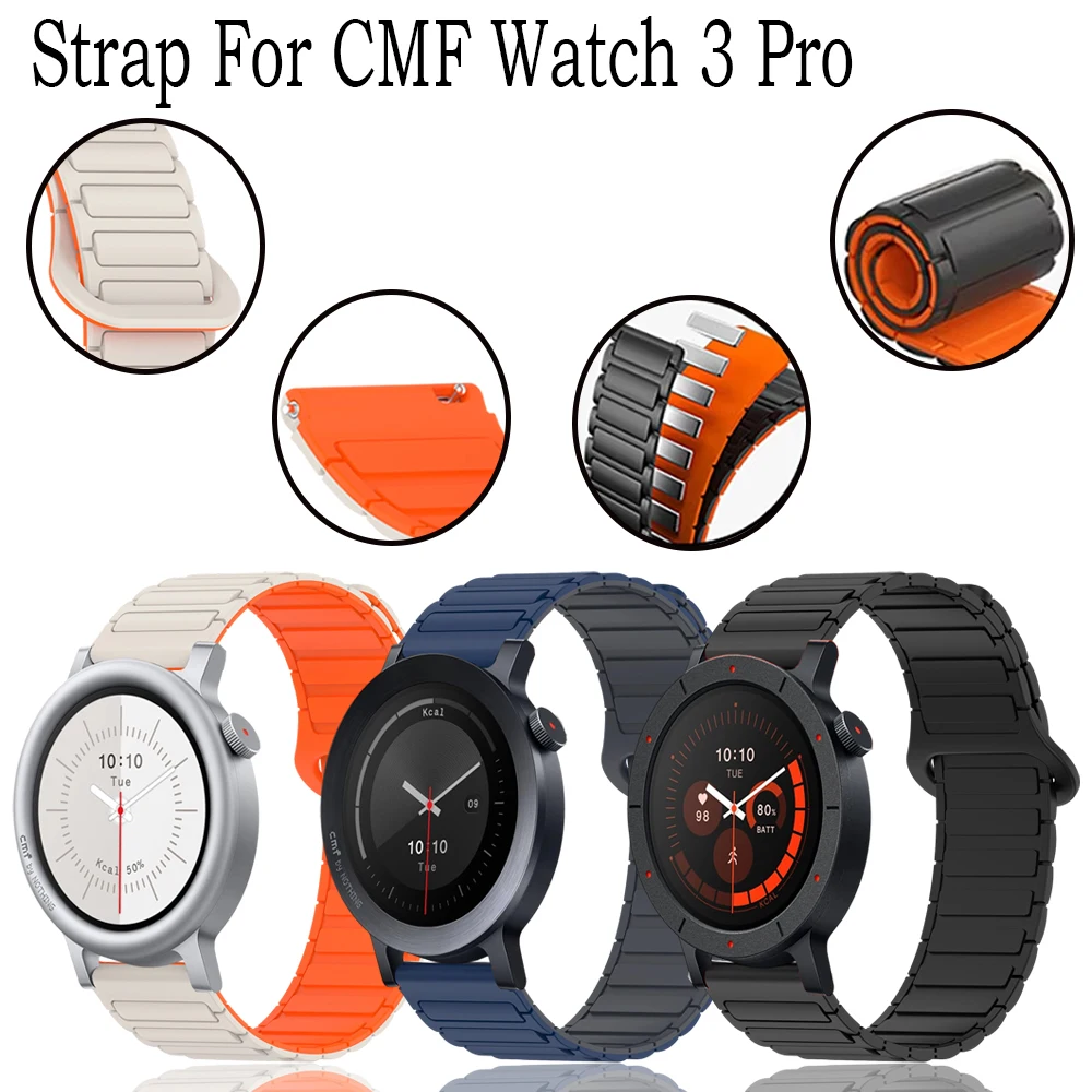 Magnetic Silicone Strap for CMF Watch 3 Pro 22mm Universal Band for CMF Watch Pro 2 /Pro Men Women Watchband Correas Bracelet
