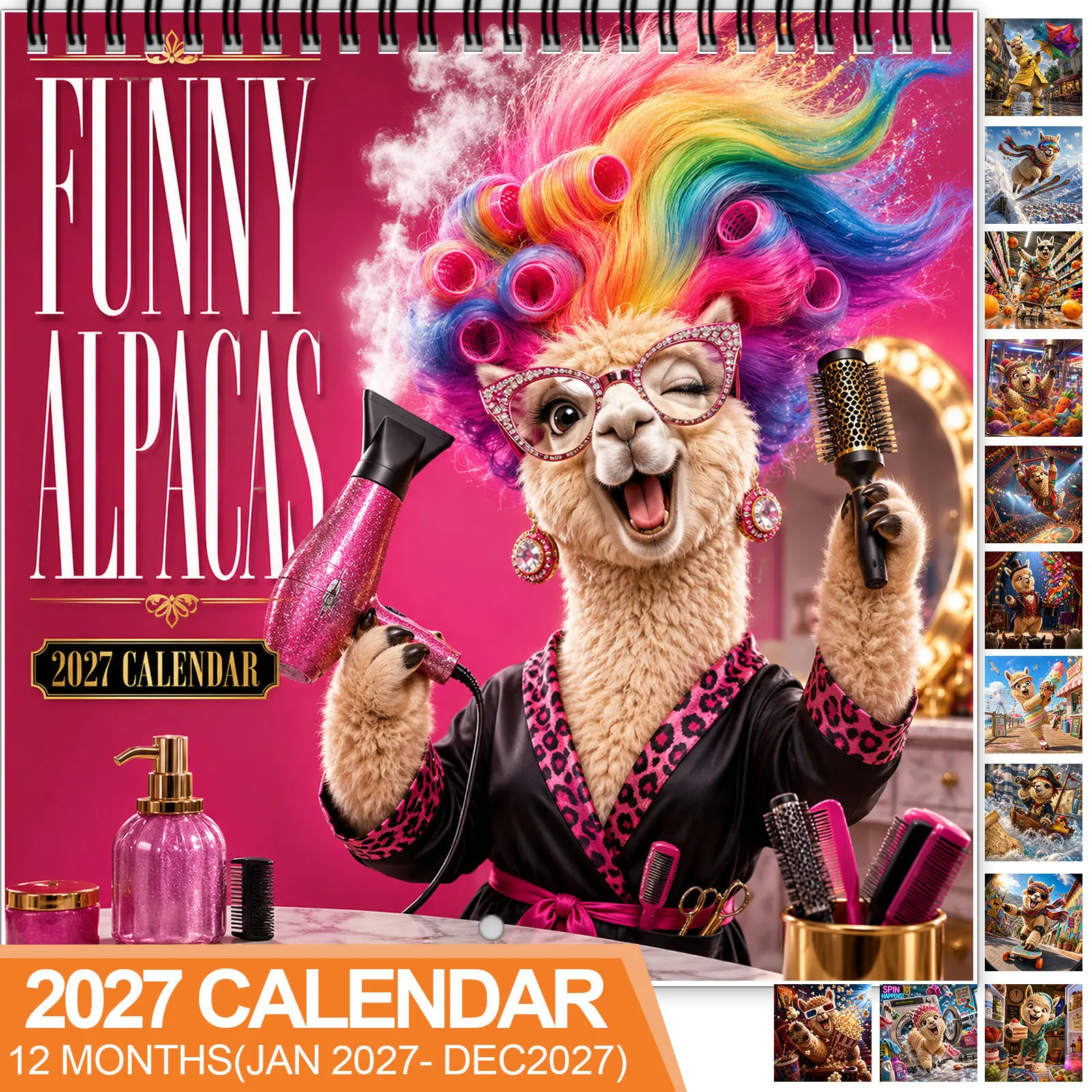 2027 Funny Alpacas Desk Calendar 12 Monthly Standing Desktop Calendar Cute Alpaca Print Table Planner for Home Office Decor