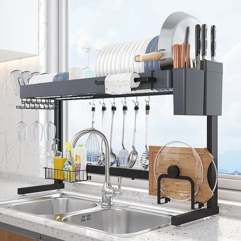 

Shelf Telescopic Bowl Rack Drain Rack Space Aluminum Multifunctional Household Sink Bowl and Chopsticks Water Filter Storage