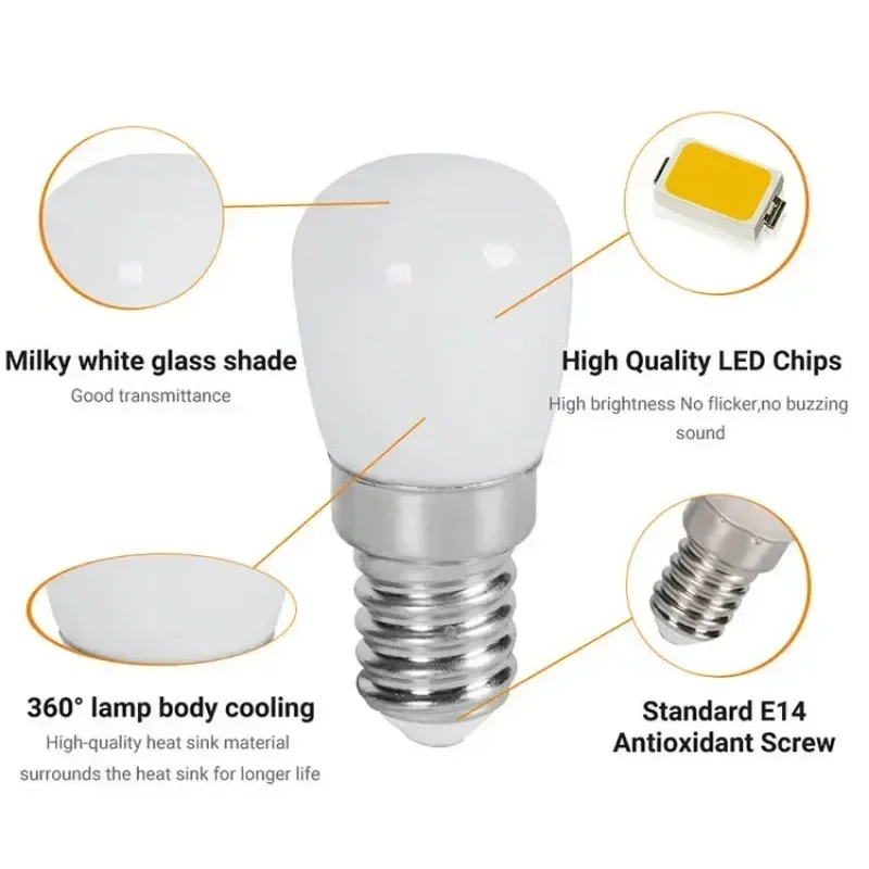 Lâmpadas LED para geladeira, mini luz noturna, lâmpada para gabinete de refrigeração, lâmpadas de exibição, holofotes LED, decoração para casa, E14,