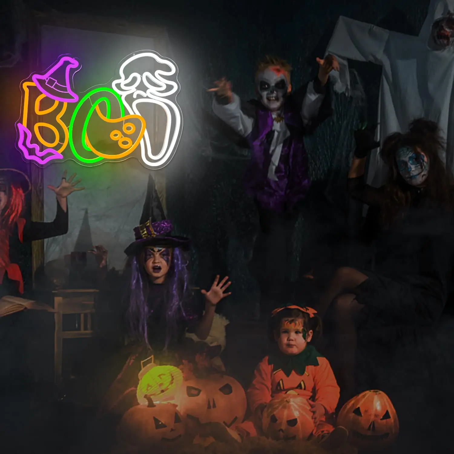 Halloween Boo Ghost Face Neon Sign voor Wall Decor Bat Witch Hat Ghost Neon Light voor Window Halloween Party Man Cave Game Room