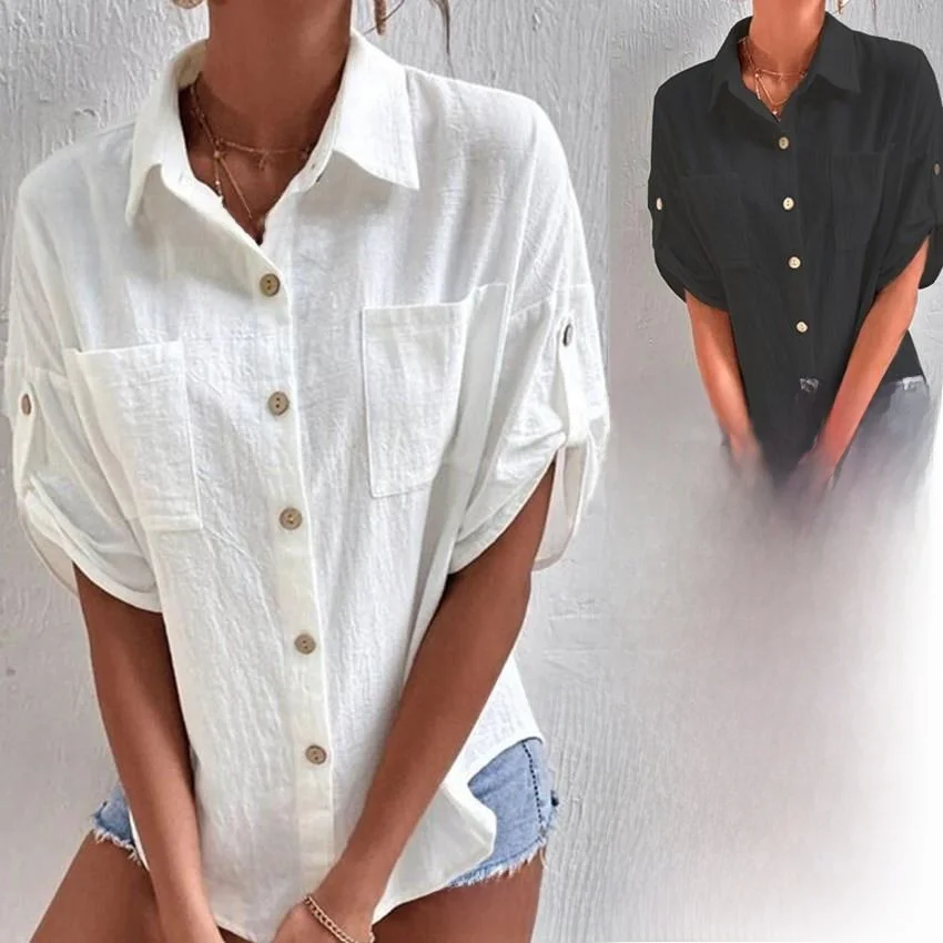 Irt à manches mi-longues pour femmes avec Patch ket et coupe ample mi-longue, mélange de coton fin, article Faion Standout