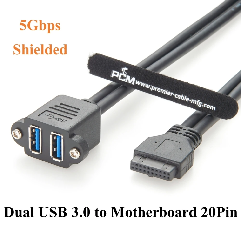 Dual USB 3.0 A Female to Motherboard IDC 20Pin Header Cable 5Gbps Screw Panel Mount Mainboard Internal 20 Pin USB 3.0 to Type A