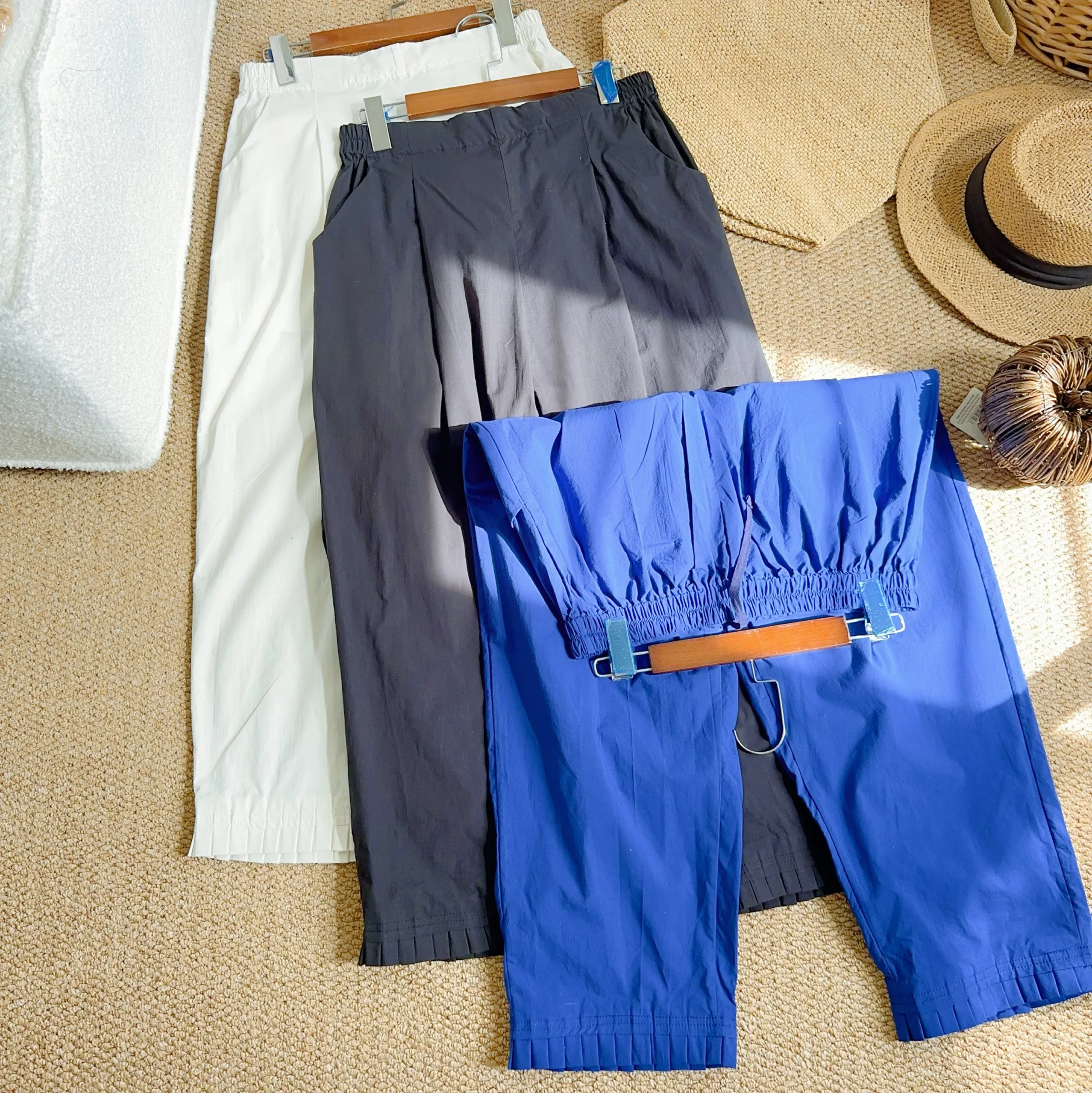 

Летние женские повседневные брюки свободного кроя с прямыми штанинами из хлопка, с высокой талией, укороченные, на резинке, простые, для работы и повседневной носки, модные, коллекция 2025 года