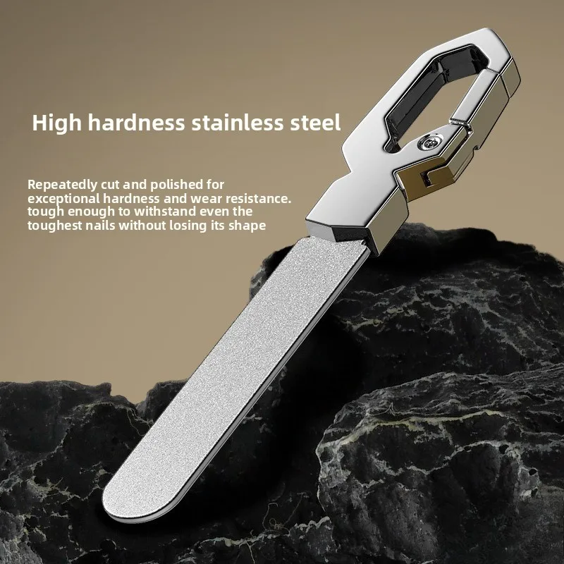 Stainless Steel Nail File with Keychain Portable Diamond Grit Buffer for Manicure Pedicure Use Home Travel Salon Nail Care Tool