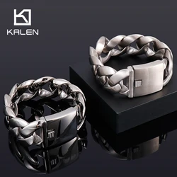 KALEN Stainless Steel Cuban Chain Bracelet for Men 24cm Simple Polished Jewelry Personalized Accessories Male Charms Gift