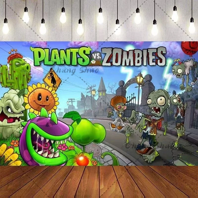 لعبة زينة عيد ميلاد الأطفال للنباتات مقابل. Z-Zombies موضوع خلفية ديكور الحفلات