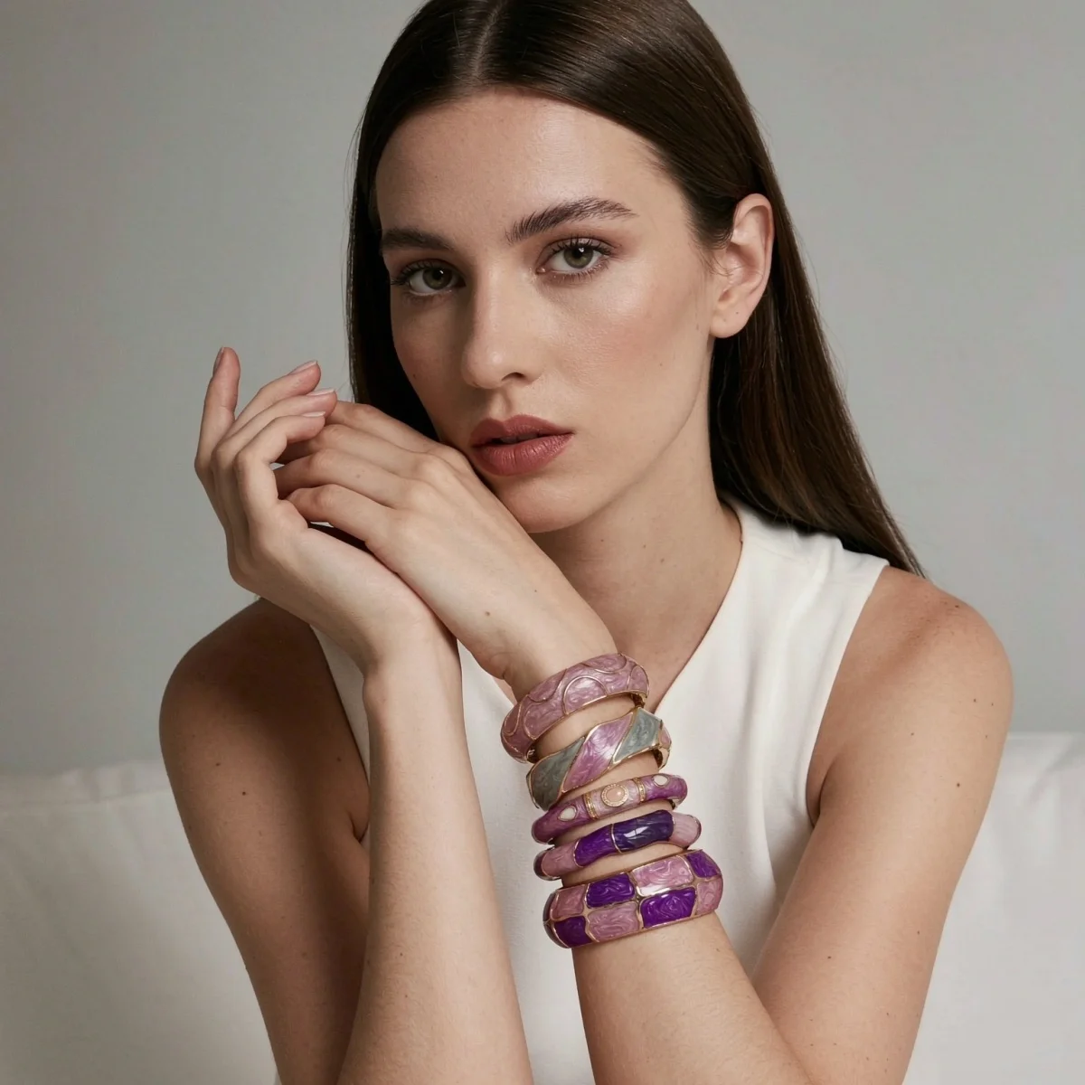 Ästhetisches Armband aus Emaille der Purple-Serie für Damen und Herren, Vintage-Punk-Stil, unregelmäßiger Block, gedreht, wellig, breiter Statement-Armreif, Schmuckstück – Detail 5