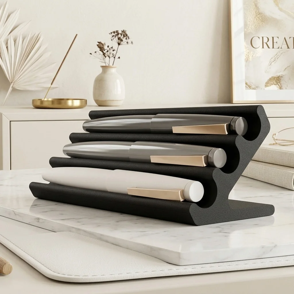 3D Printed Modern Minimalism Style Three Floors Pen Stand Black Color Office Pen Holder Desktop Organizer Creative Home Gift