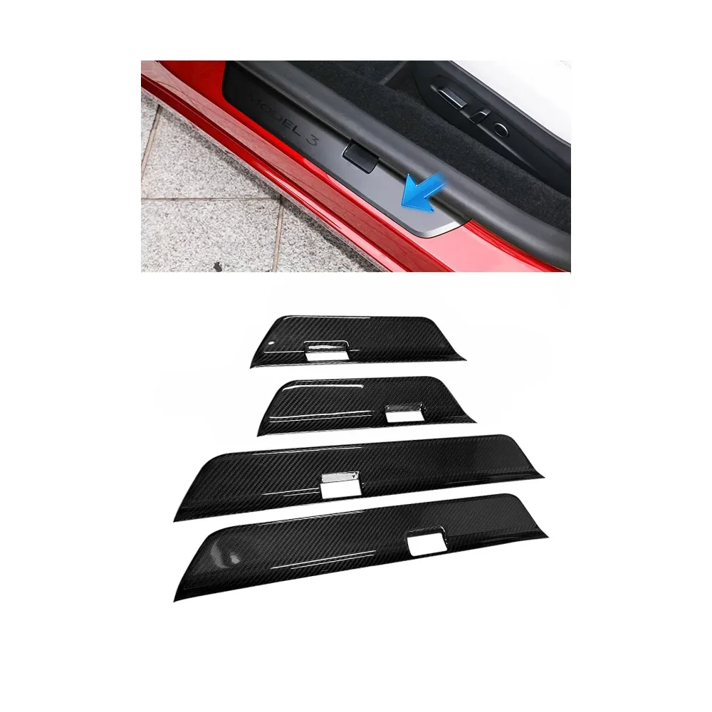 

For Tesla Model 3 Highland 2024 Door Sill Guard Trim Anti Scratch Real Carbon Fiber Door Sill Plate Cover Car Accessories