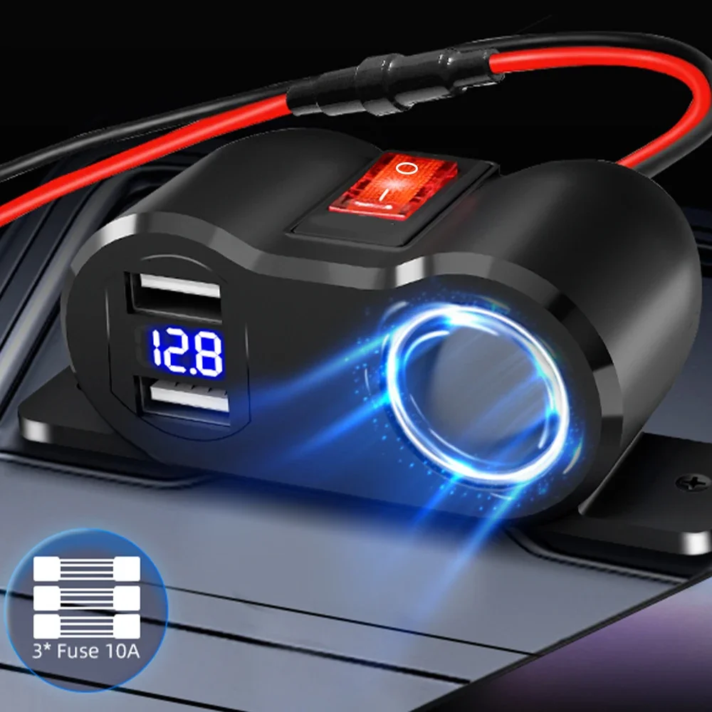 المزدوج QC3.0 PD3.0 ولاعة السجائر المقبس الفاصل مع عرض الفولتميتر 12 فولت شاحن سيارة محول الطاقة للدراجات النارية البحرية RV