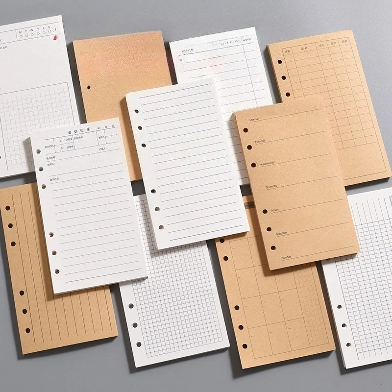 New A6 Craft Loose Leaf Notebook Refill Spiral Binder Inner Page Grid Blank Line Diary Agenda PlannerSchool Stationery
