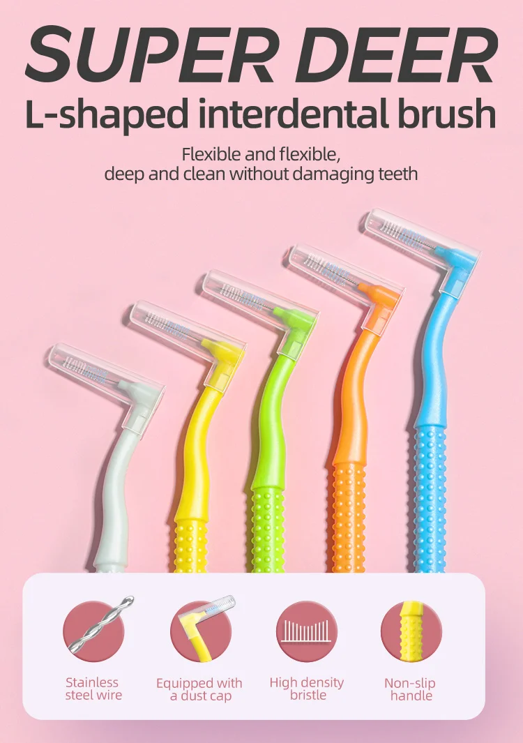 Super Deer 0,7-mm-L-förmiger Interdentalbürste mit weichen Borsten, Interdental-Zahnbürsten zur Reinigung zwischen den Zähnen, geeignet für Zahnspangen. – Detail 1