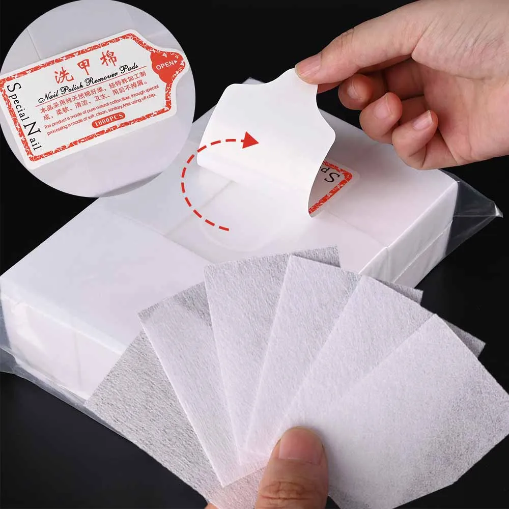 1000/600/500/100pcs Lint-Free Nail Cotton for UV Gel Polish Removal Wipes Paper Pads 100% Cotton Soft Non Woven Nail Cleaner Pad