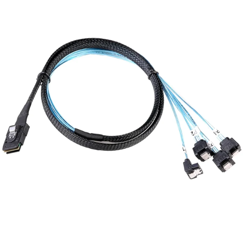 Mini-SAS to SATA Cable: 1M SFF-8087 to SATA 90 Degree Right Angle Forward Breakout Cable, SFF 8087 SAS Controller to Hard Driver