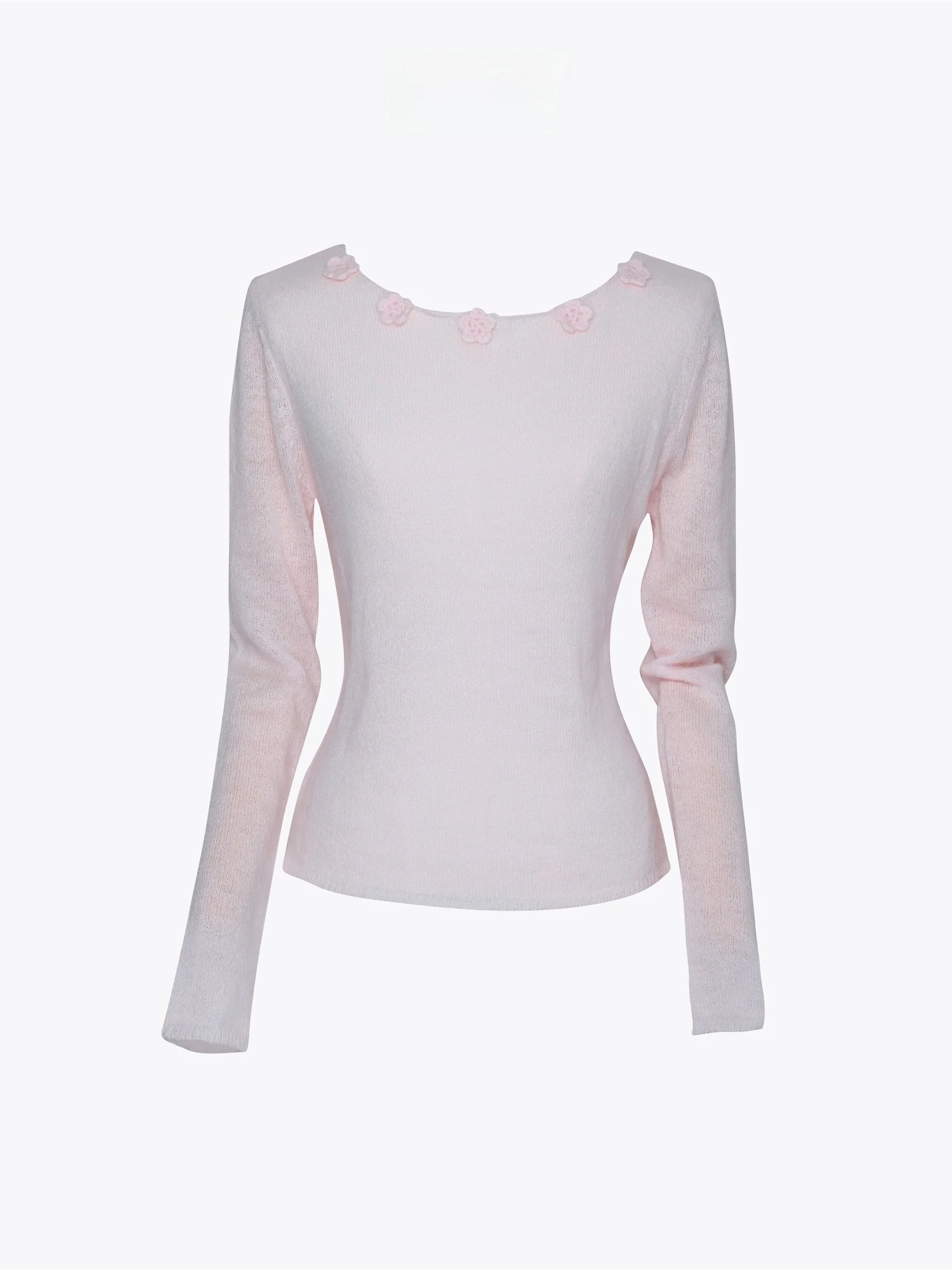 

Ультратонкий мягкий вязаный свитер ручной работы из шерсти для женщин, размер S, с цветочным узором ручной вязки, легкий и уютный шерстяной трикотаж