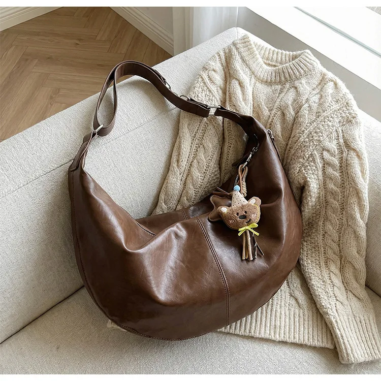 

Простая сумка-хобо в стиле ретро, удобная и универсальная, текстурная сумка через плечо, женская сумка-тоут большой вместимости для работы и поездок на работу