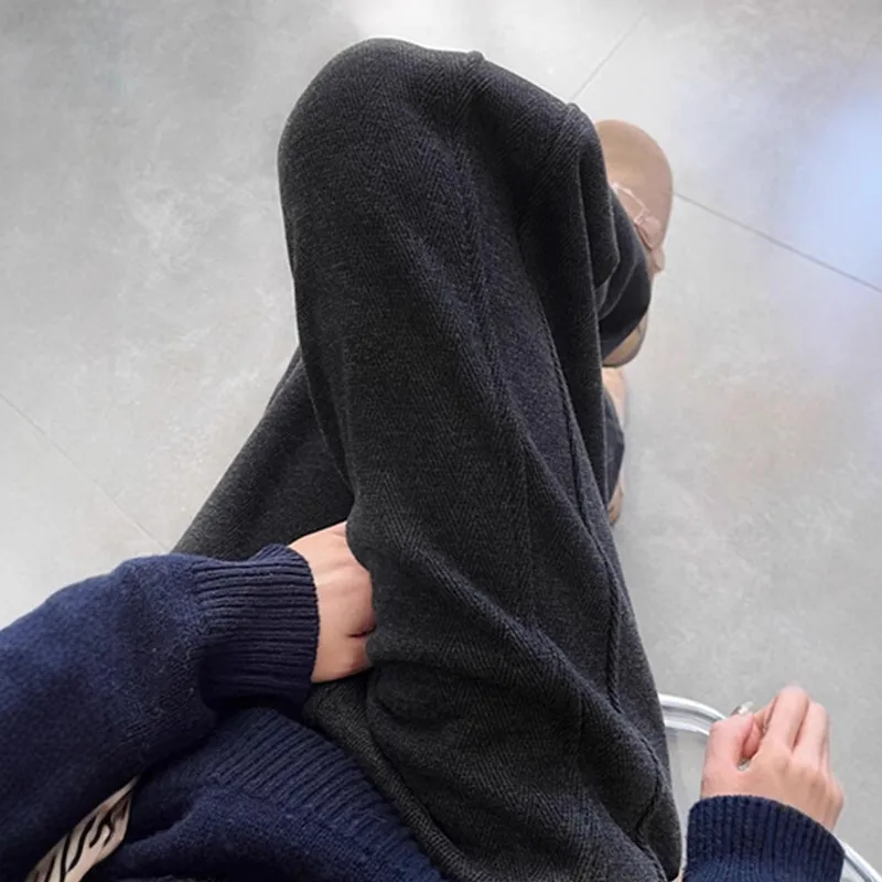 秋冬レディースヘリンボーンフリース裏地パンツカジュアル弾性ウエストストレートスリムフィットレギンスズボン男性服