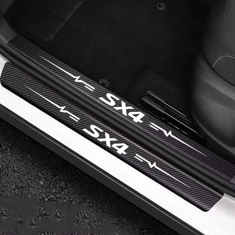 Carbon Fiber Car Interior for Suzuki SX4 Logo Door Sill Trunk Anti Kick Threshold Stickers Protection Decals Auto Accessories