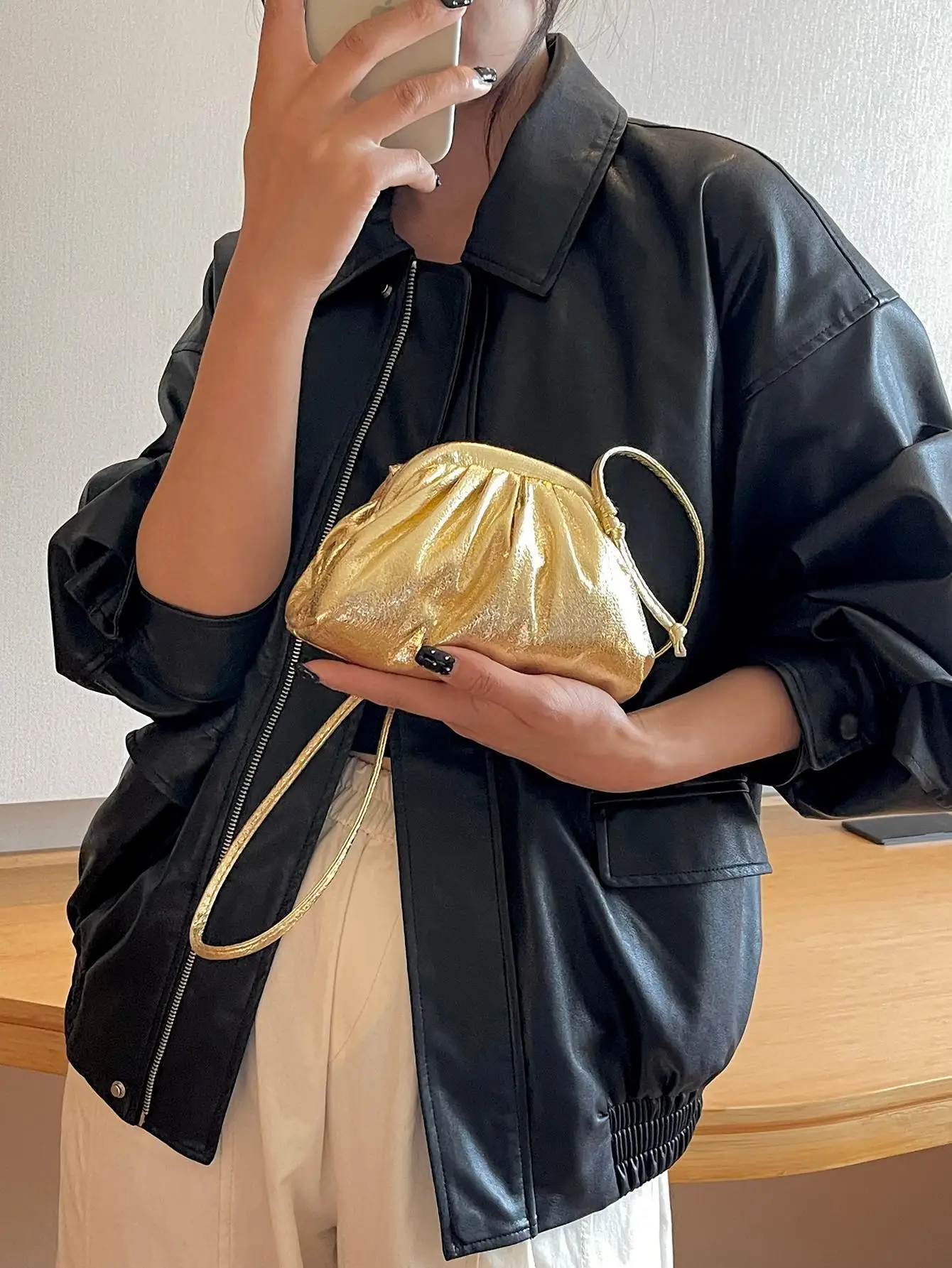 Sequin,Luxury,Shiny Evening Bag,Dinner Bag Glamorous,Elegant,Exquisite,Quiet Luxury Mini Ruched Bag Metallic PU Rhinestone For P