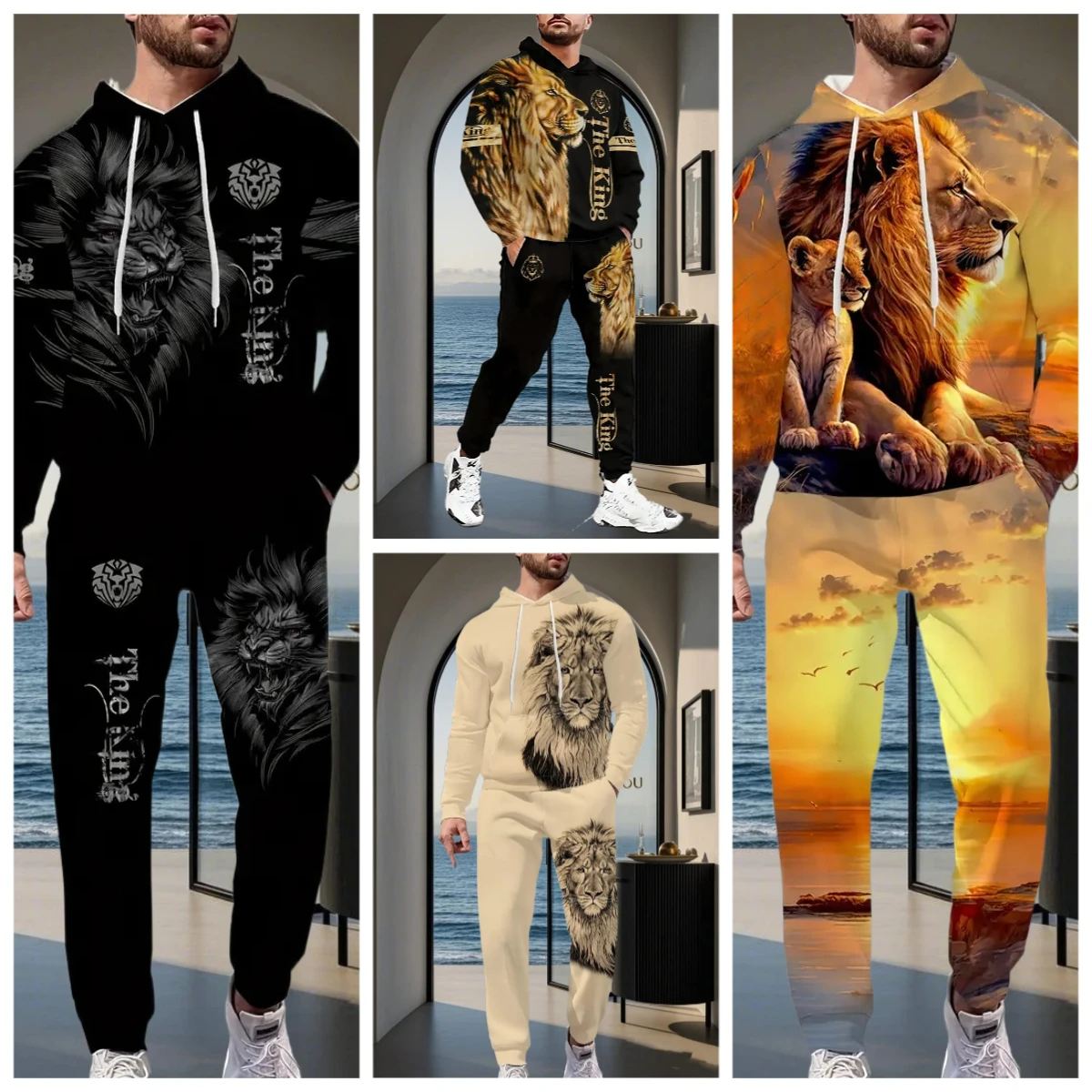 

New 25/26 Hoodie Set Animal Lion Trendy Men 3D Printed Autumn/Winter Adult Men/Women Same Top Pants Pants Pants Pants