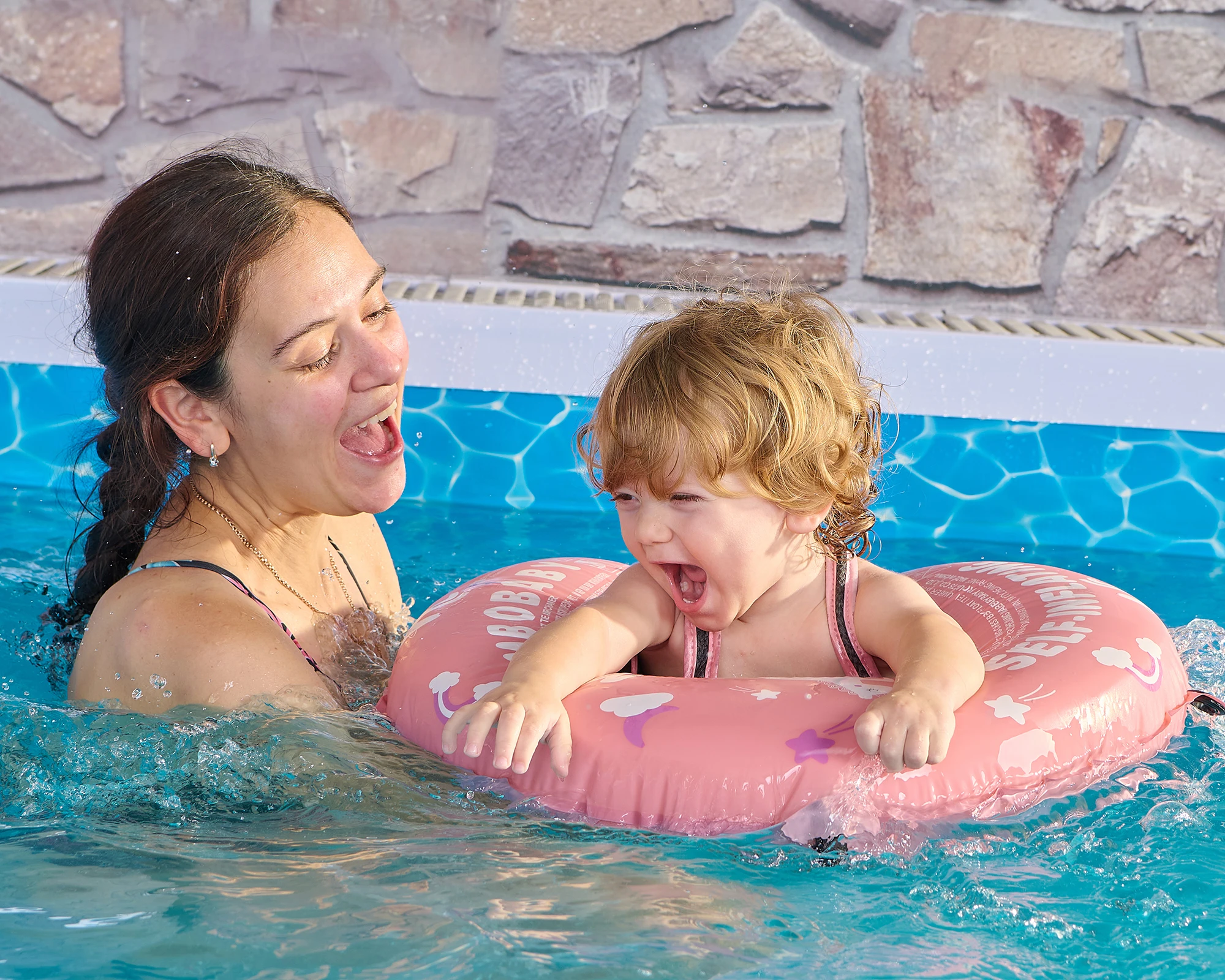 Flutuador Mambobaby Autoinflável para Bebês com Toldo, Flutuador de Piscina Compactável