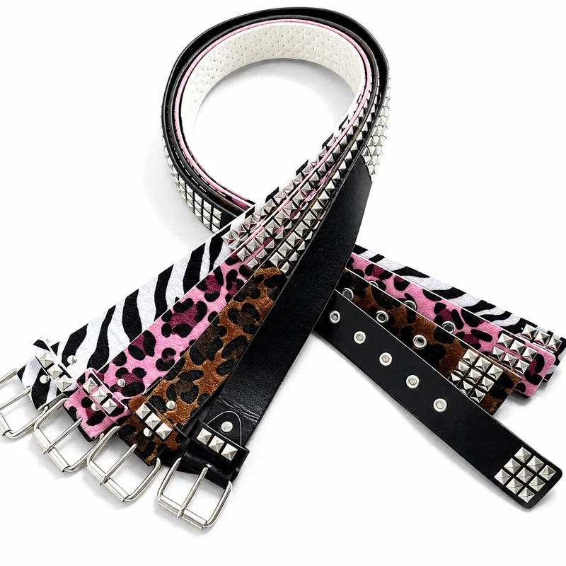 Men's and women's fashionable square bead rivet belts, punk and hip-hop clothing accessories