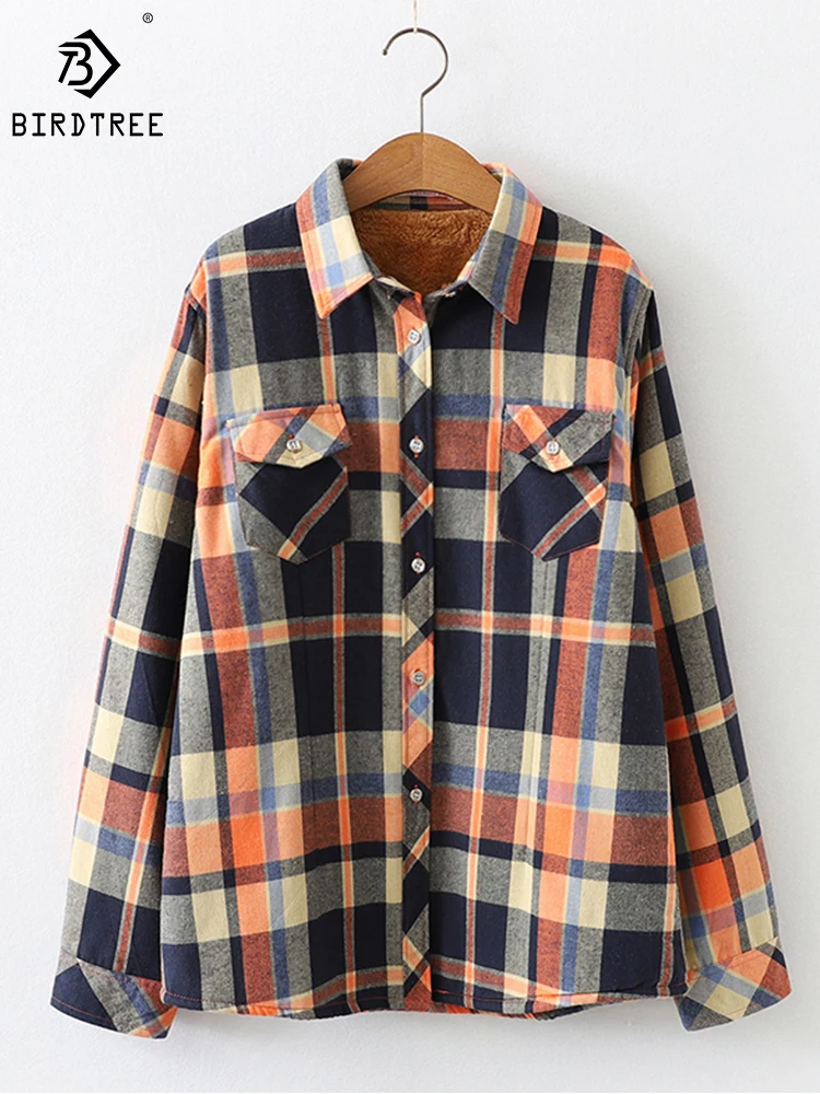 Velvet Thick Warm Women\'s Plaid Shirt Female Long Sleeve Tops M-5XL Winter Fleece Casual Check Blouse Autumn Clothes T77710A