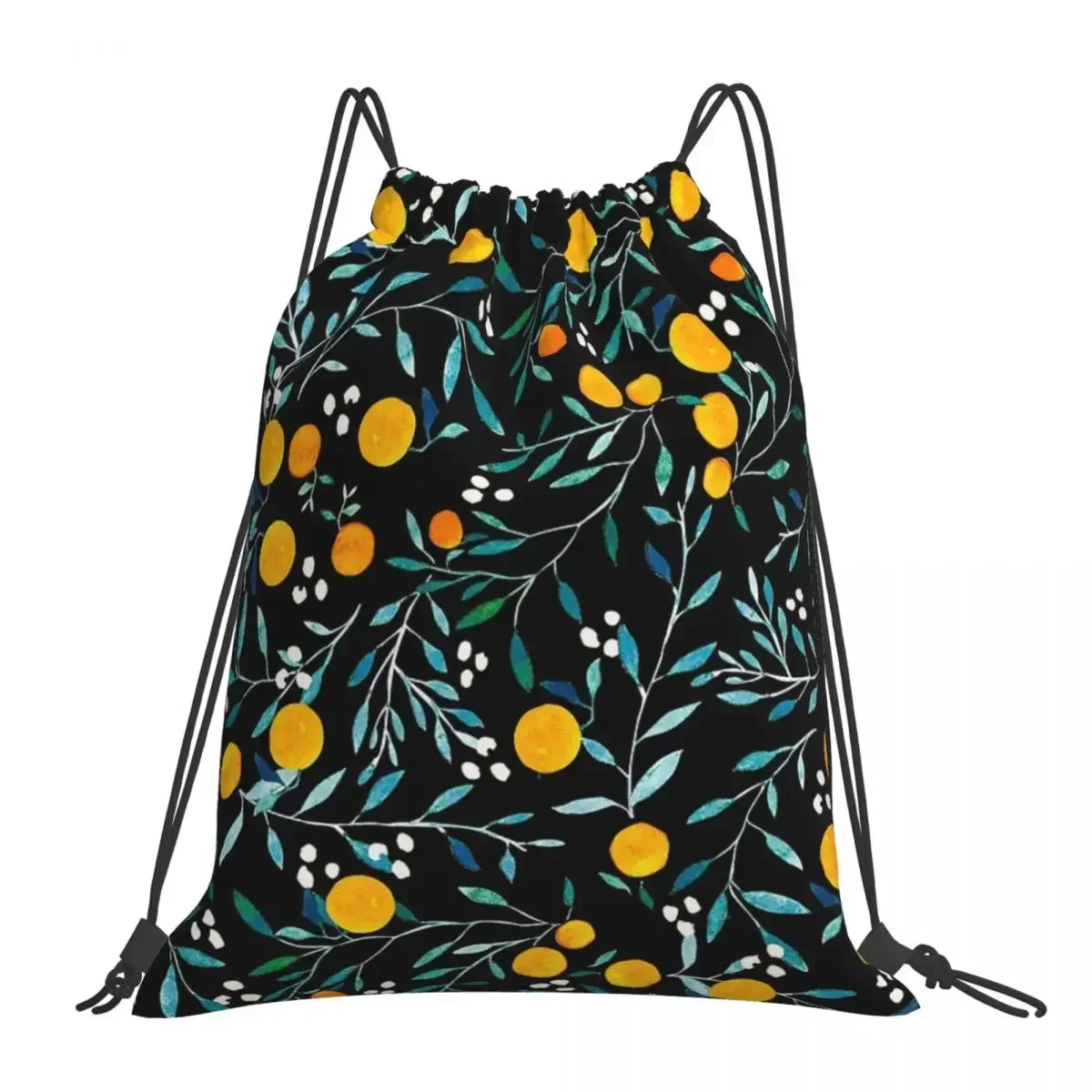 Oranges On Black Backpacks Multi-function Drawstring Bags Drawstring Bundle Pocket Storage Bag BookBag For Man Woman School