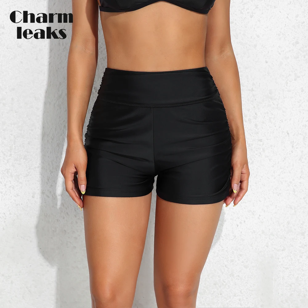 

Charmleaks Women Swimming Shorts Bikini Bottom Solid Swimwear Slim High Waist Trunks