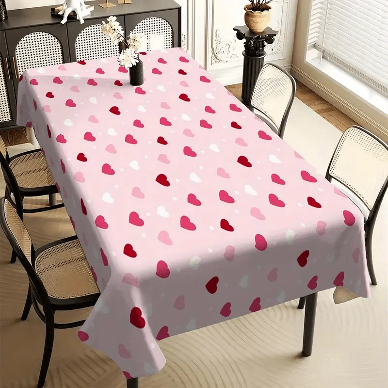 One pink heart-shaped romantic tablecloth, specially designed for Valentine's Day - made of durable polyester fiber material.
