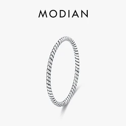 MODIAN 925 Sterling Silver Twisted Simple Vintage Ring Trendy Retro Holiday Party Stackable Rings For Women Fine Jewelry Gifts