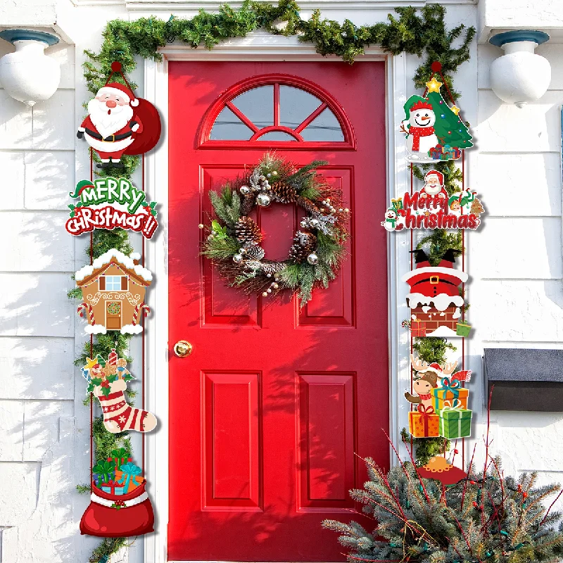 

Elk Santa Claus Decorative Couplet Merry Christmas Door Banner Decoration Christmas Hanging Ornaments Party Home Decor