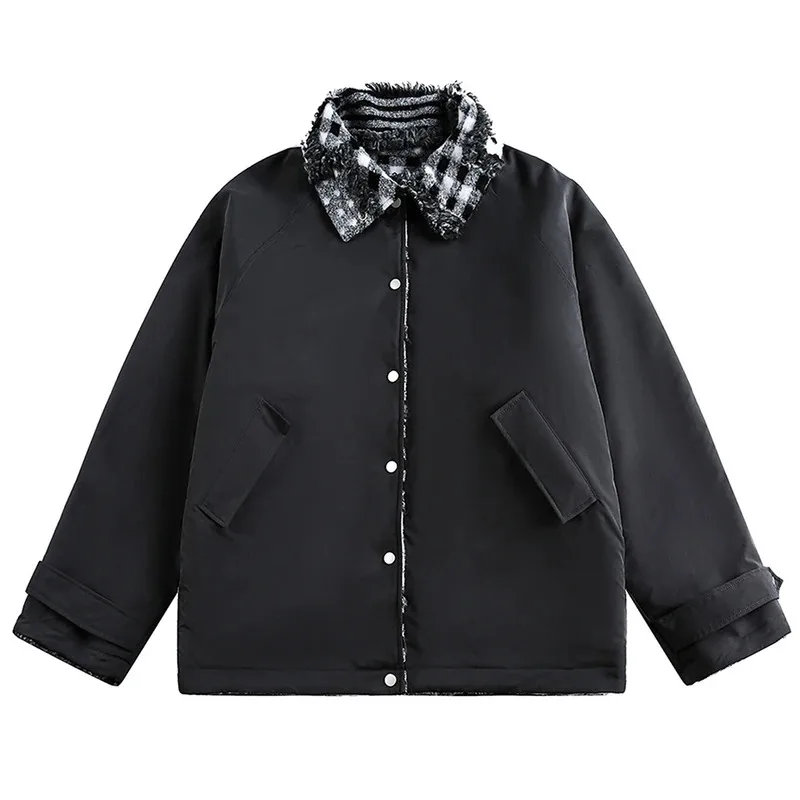 جواكت شتوية للرجال معاطف باركاس دافئة سميكة من القطيفة مكونة من قطعتين سترات مبطنة كبيرة الحجم ملابس خروج هاراجوكو ملابس خارجية #3