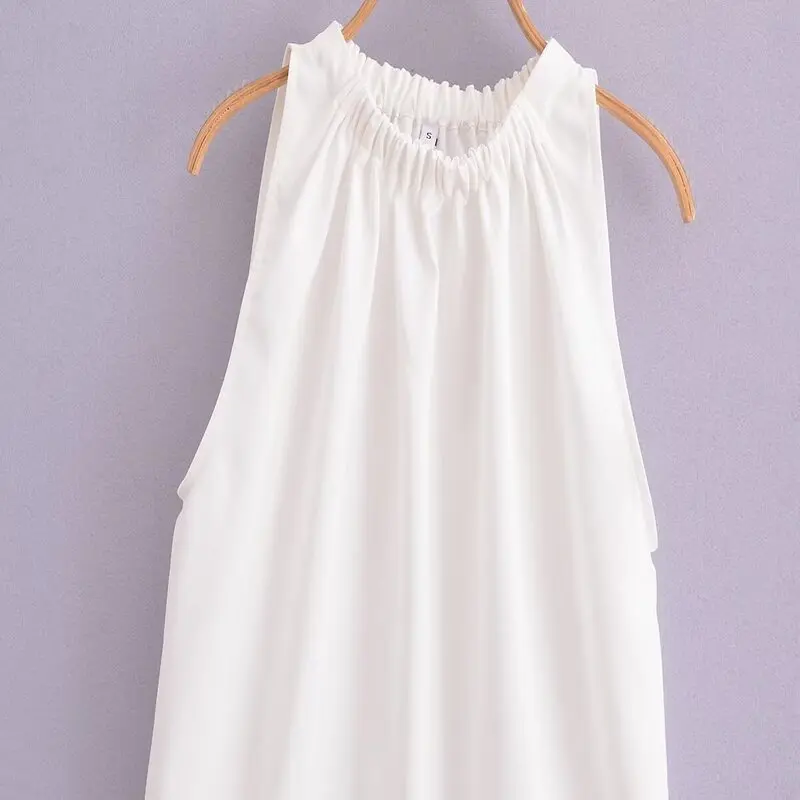 

Romantic Garden Sle Svel round Ne Pleated irt Summer 2024 mat White Women's Casual Faion Straight Cut