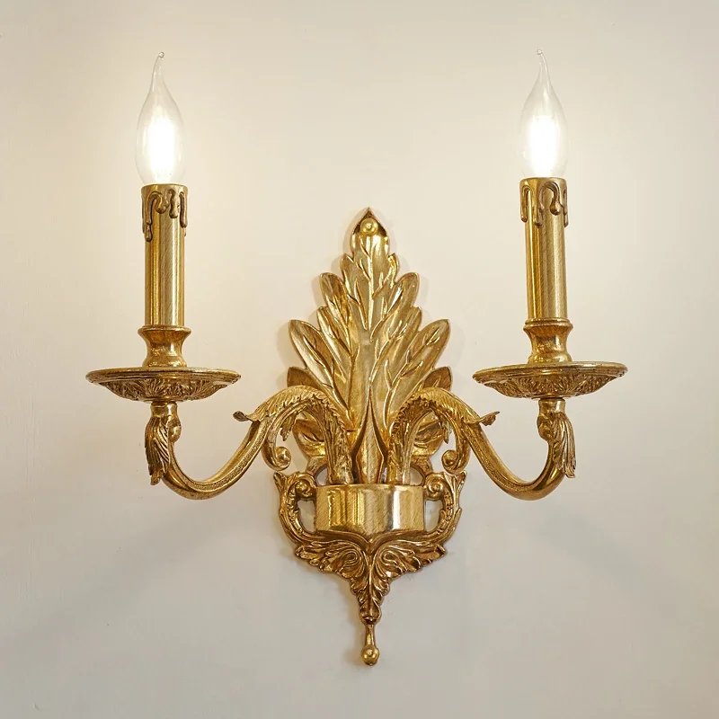 #All copper wall lamp French villa luxury retro living room lamp bedroom bedside lamp European neoclassical pure copper lighting