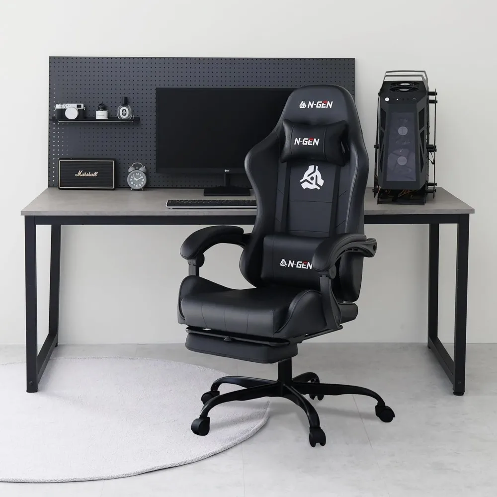 Video Gaming Chair with Footrest High Back Ergonomic Comfortable Office Computer Desk with Lumbar Support Height Adjustable