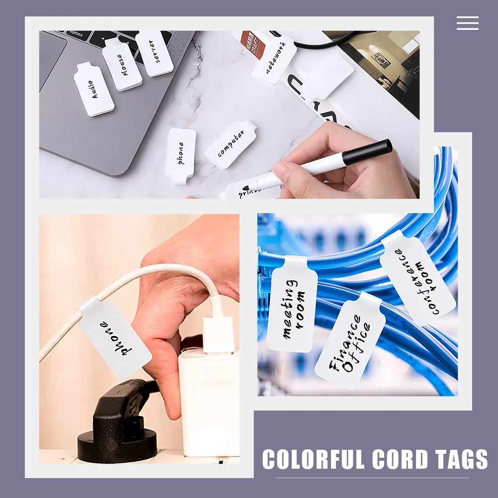 100 Pcs White Cable Label Self-adhesive Cord Labels Stickers Identification for Office Managing Tags Blank Organizer Writable