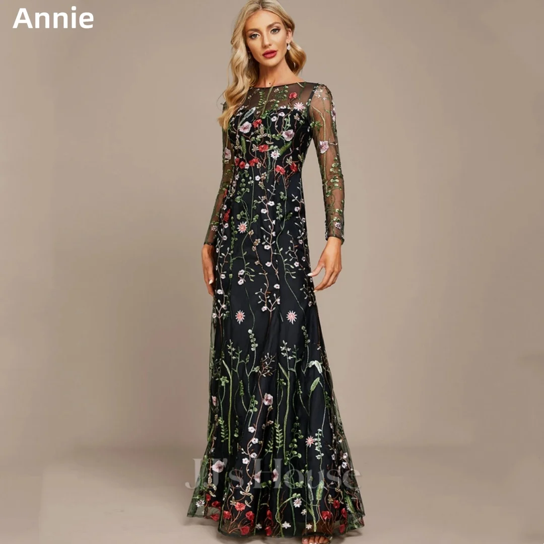 Annie Black-Robe de mariée en dentelle à manches longues pour dames, robes de Rhflorales, sirène, tulle, occasions formelles