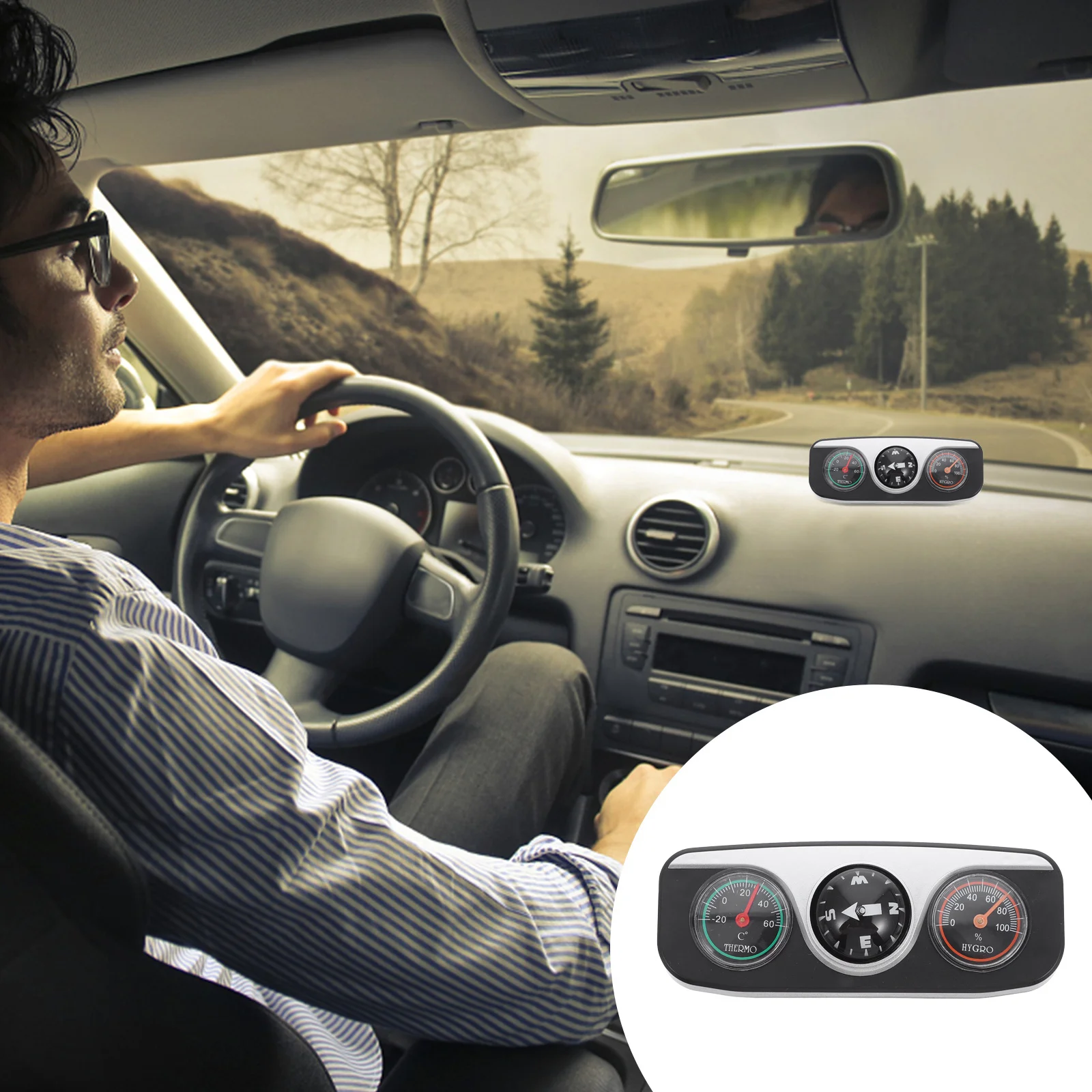 

Car Compass Vehicle Dashboard Compass Thermometer Hygrometer Practical Car Navigation Tool Vehicle Navigation Tool
