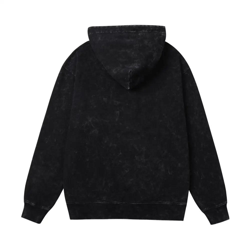 430g Retro Washed Hoodies 100% Cotton Tops Black Acid Vintage Hooded Sweatshirts Oversize Hip Hop Male Pullover Men's clothing