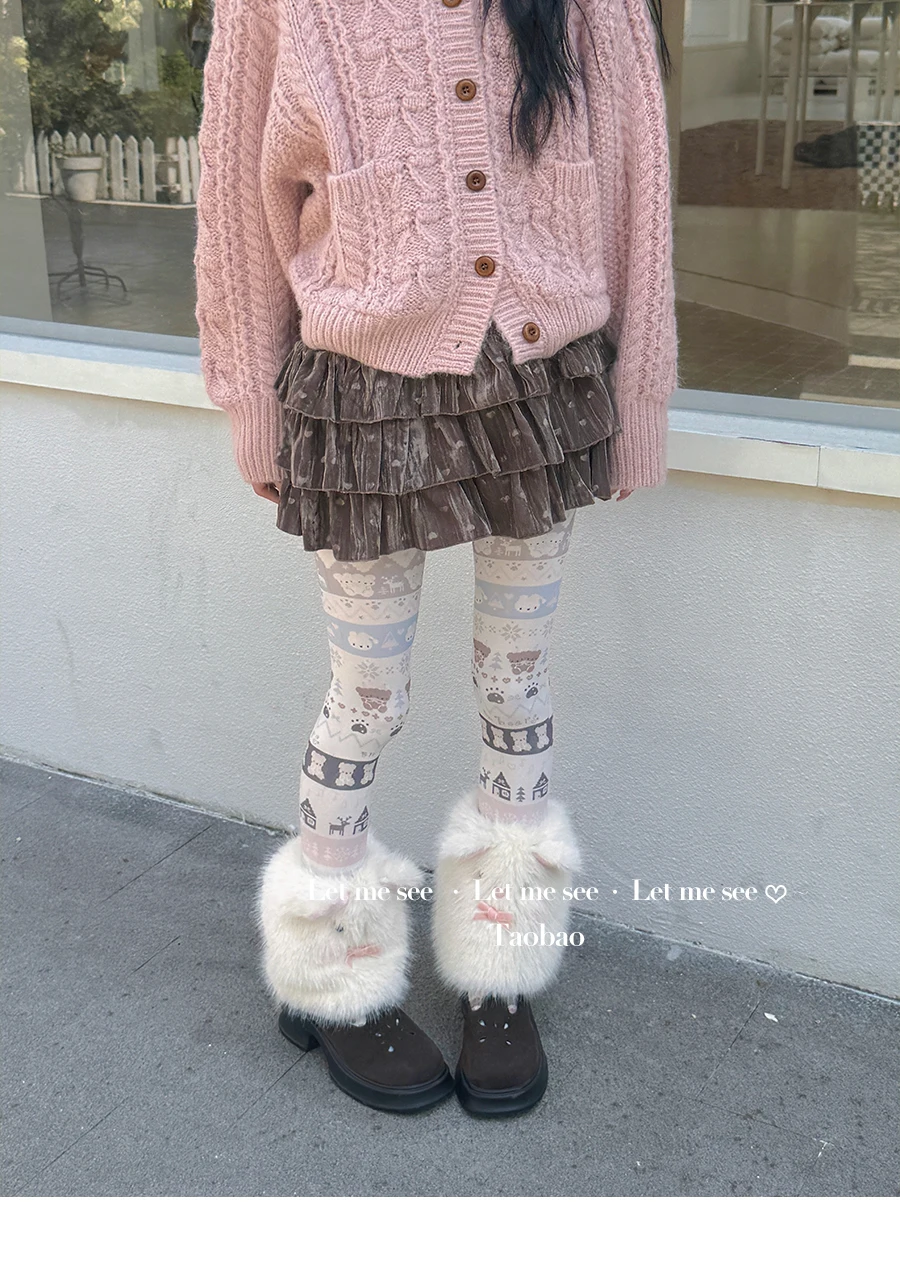 스위트 걸 Y2K 서브컬쳐 일본 스타일 플러시 3D 만화 레그 워머 두꺼운 양말 로리타 달콤하고 귀여운 미드 카프 양말