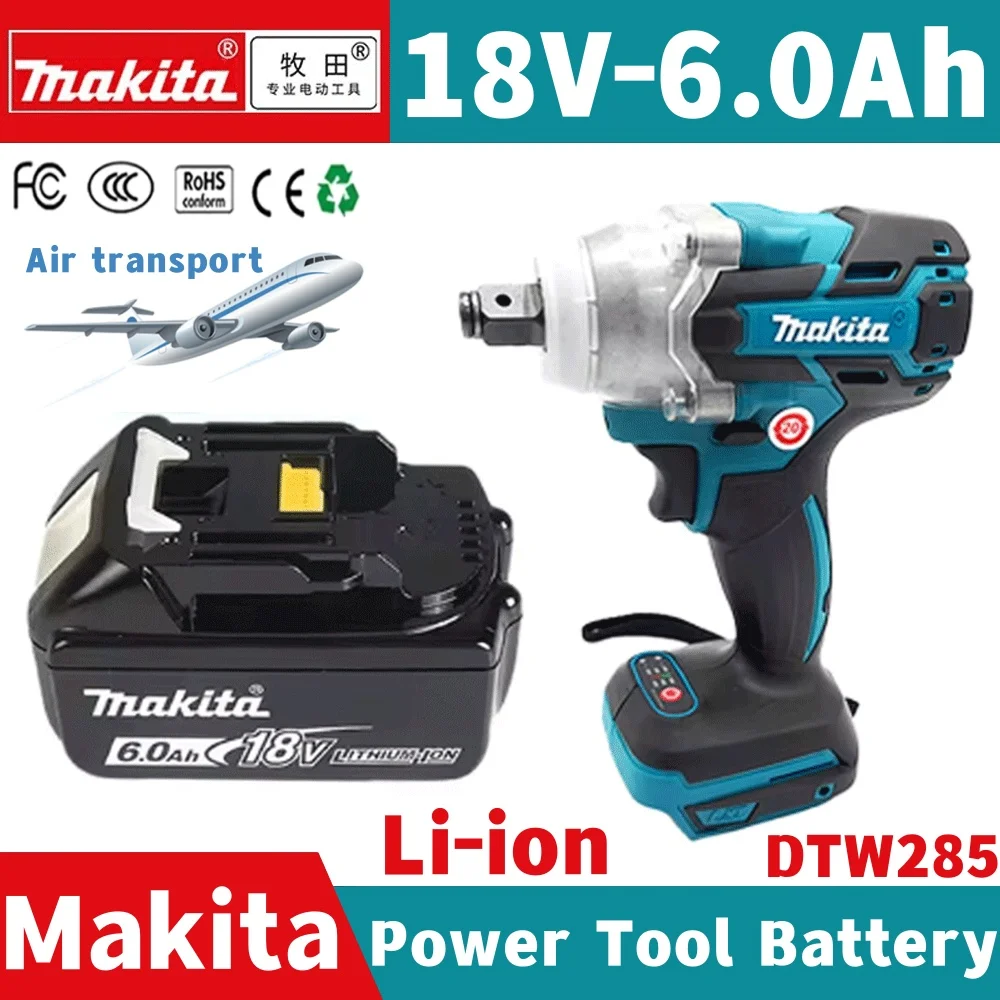 

Makita DTW285 520N.M Impact Electric Wrench Brushless Wrench Cordless Tool Power Tools Lithium-Ion Battery For Makita 18V 6Ah