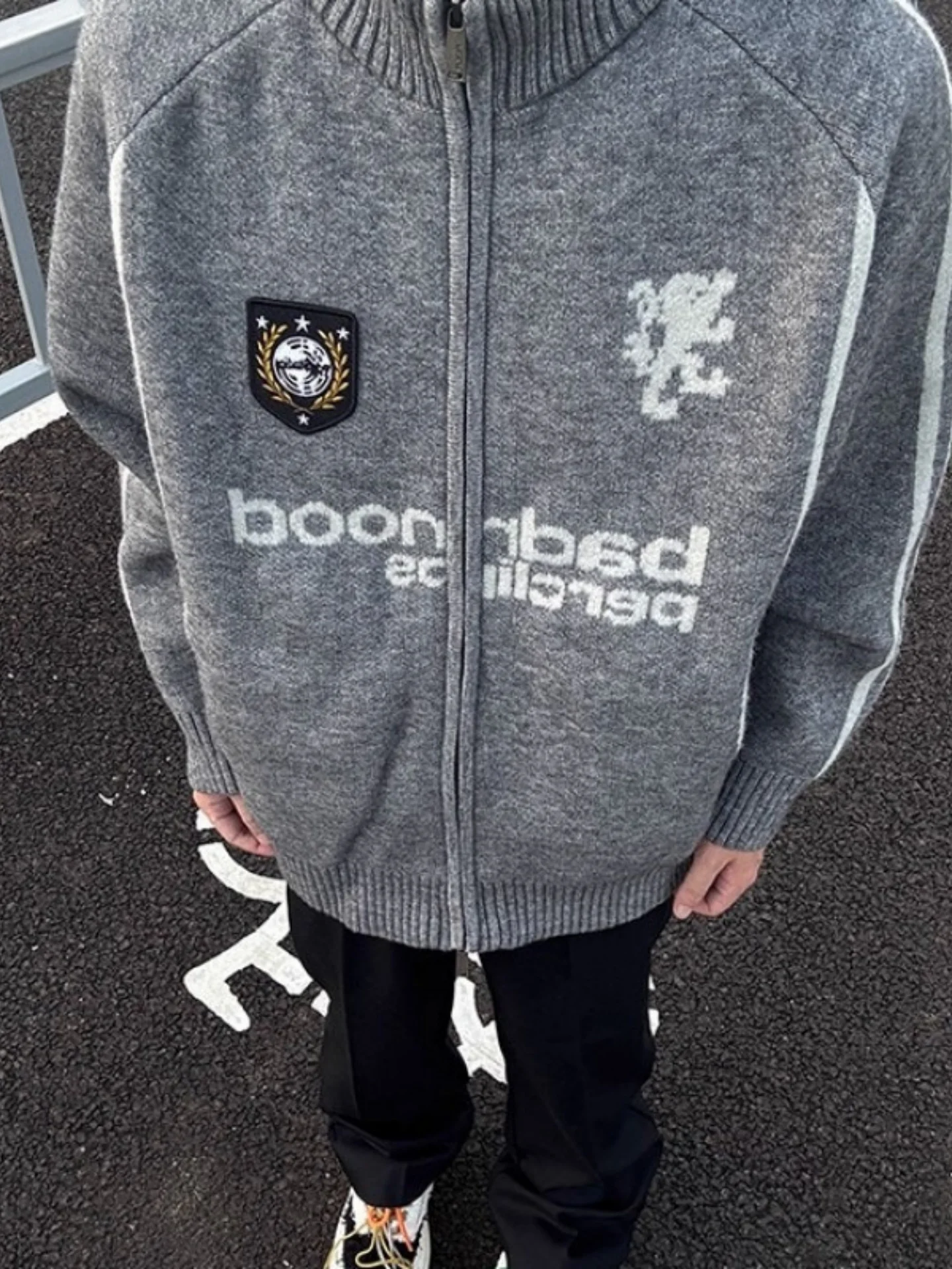 

American Sle College Wind Patchwork Open Cardigan Sweater Men's Autumn Winter Lazy Striped Stand Collar Knitted Jaet